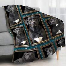 Manta de Franela con Retrato de Perro Negro de Peluche |   Acogedor, Suave y Elegante para el Hogar, la Cama o Viajes, 280 g/m², Poliéster - frazada - Ver 5
