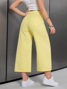 Jeans unicolor con cremallera - Amarillo claro - Ver 2