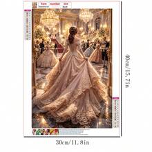 5D DIY钻石画工具套装，肖像主题高贵公主婚纱钻石画，适合成人，艺术家居墙面装饰，亚克力材质，包含圆形钻石、手工工具和马赛克艺术用品。 - 圓鑽 - 查看 5