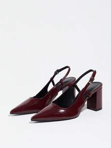 Women's Pointed Toe Chunky Heel High Heels, Spring/Autumn Slip-On High Heels, Summer Breathable Pumps, Elegant Comfortable Office/Work Heels - Burgundy - View 5