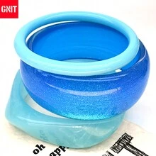 GNIT 3件/1件 透明樹脂手鍊，亮面多元素幾何設計，復古風格，度假時尚造型手鍊 - 藍閃藍藍 - 查看 9