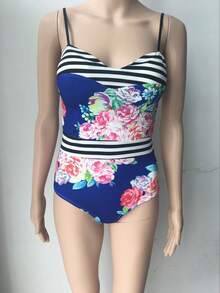 Fashionable Printed Sexy Blue Floral One-Piece Beach Swimsuit Bikini - High Quality <image Color 1> - View 6