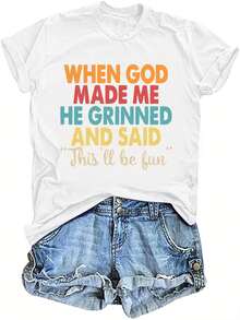 Cuando Dios me creó, sonrió. Camiseta cristiana divertida para mujer, camiseta irónica de fe religiosa de Jesús - Transpirable y agradable para la piel. - Azul - Ver 9
