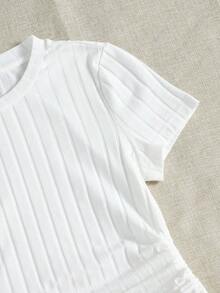 Camiseta tejida de canalé con fruncido lateral con cordón - Blanco - Ver 5
