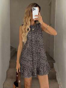 Vestido mini estampado para mujer, adecuado para primavera y verano, vestido sin mangas, vestidos de verano para mujer, vestido a rayas - Multicolor - Ver 3
