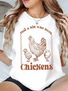 Hen Surrounded By Chicks Symbolizing The Simple Love Of Childhood And Connection With Rural Nature. Casual Women's T-Shirts With A Comfortable Graphic Print For Everyday Wear. - 白色 - 查看 8