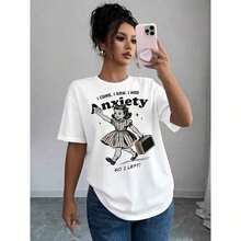 Camiseta con Estampado Gráfico Vintage |   Camiseta Casual de Manga Corta y Cuello Redondo para Verano y Primavera, Ropa de Mujer Adecuada para primavera, verano y otoño. - Blanco - Ver 2