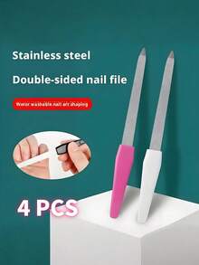 4 Pieces Professional Double-Sided Nail Files, For Creating Smooth And Shiny Nails - Highly Suitable For Both Home And Salon Use - Multicolor - View 4