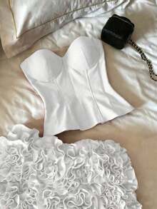 Top corto con corsé de cintura de espina de pescado, estilo sexy, tipo bandage, sin tirantes, para mujer, lindo para citas y fiestas, color negro, para verano - Blanco - Ver 10