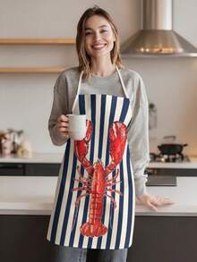 1pc, Lobster Pattern Polyester Apron, Suitable For Cooking, Baking, And Gardening - Can Be Used As Attire For The Kitchen And Dining. - Multicolor - View 2