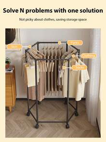 1PC Hexagonal Rotating Clothes Hanger With Wheels, Freestanding Hanger Portable Metal Garment Rack For Laundry Room Storage Display Organizer - Multicolor - View 5