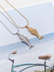 1pc Dual-Tone 3D Koi Fish Titanium Steel Necklace, Non-Fading, Hypoallergenic, Unique Design Pendant Necklace For Women - Koi - View 3