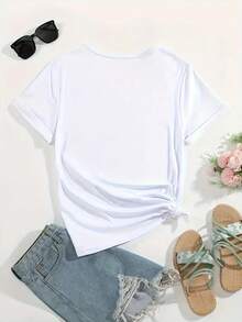Elegante Camiseta Casual Deportiva para Mujer, Cuello Redondo, con la Frase "SOY LA HERMANA MAYOR Y ESTABLEZCO LAS REGLAS", Autoridad de Hermana Mayor, Ropa Familiar, Casual para Fiestas, Temática del Día de la Hermana, Texto de Declaración de Reglas, Hermana, Liderazgo, Camiseta Cómoda para Todas las Temporadas, Camiseta Chic y a la Moda - Blanco - Ver 2