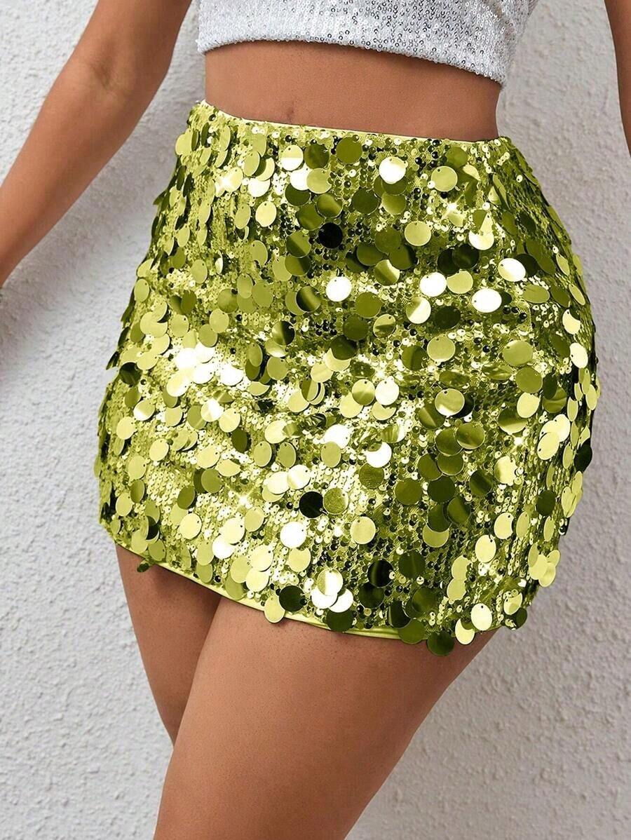 Minifalda ajustada con lentejuelas para ropa de fiesta de vacaciones - Verde - Ver 1