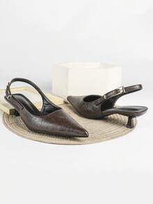 7cm Brown High Heel Sandals, Pointed Toe Slip-On Party Wedding Formal Shoes - Brown - View 4