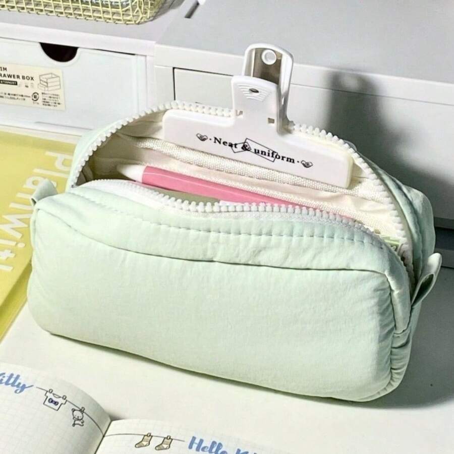 简约纯色方形铅笔盒,大容量分类收纳铅笔盒,多功能学生文具整理盒 - 多色 - 查看 1