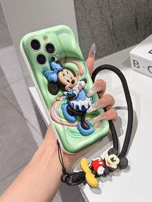 Disney Minnie Mouse Phone Case With Minnie Charm And Lanyard - Cute Minnie Protective Case With Blue Polka Dot Outfit, Rainbow Hearts, And Green Background, Equipped With Delicate Mickey Decorative Lanyard And Beaded Bracelet For Easy Carrying, Compatible With IPhone 17, 16, 15, 14, 13, 12, 11 Pro Series, Ideal For Birthdays, Holidays, Anniversaries, Graduation Gifts, Or Any Special Occasion To Surprise Family, Friends, Classmates, And Loved Ones. - 白色 - 查看 4