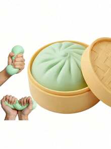1/4 大號餃子造型壓力緩解玩具，日常使用壓力緩解玩具，柔軟擠壓玩具，彩色餃子壓力球，擠壓麵團壓力緩解手部玩具，附蒸籠籃的麵包拉伸玩具，適合放在桌上、遊戲和派對贈品，可用作禮物或派對贈品 - 多色 - 查看 5