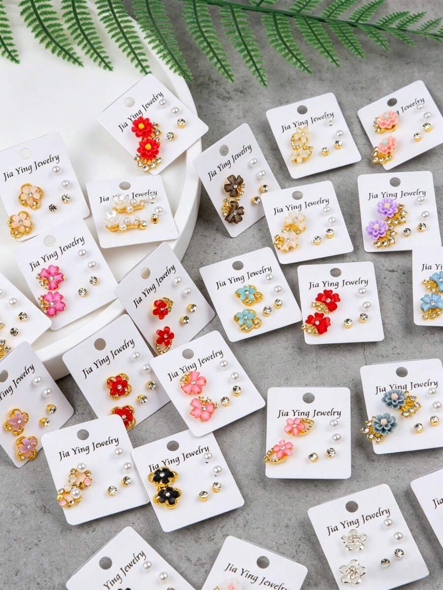 5套（15對）時尚極簡蝴蝶心形不鏽鋼女款耳環，混款飾品，適合派對婚禮日常送禮，隨機發貨