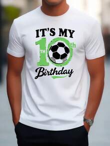 Camiseta de fútbol 2D para hombre |   Camiseta de fútbol con estampado retro 2D, top deportivo casual con ligera elasticidad, cuello redondo, perfecta para verano y actividades al aire libre - Negro - Ver 1