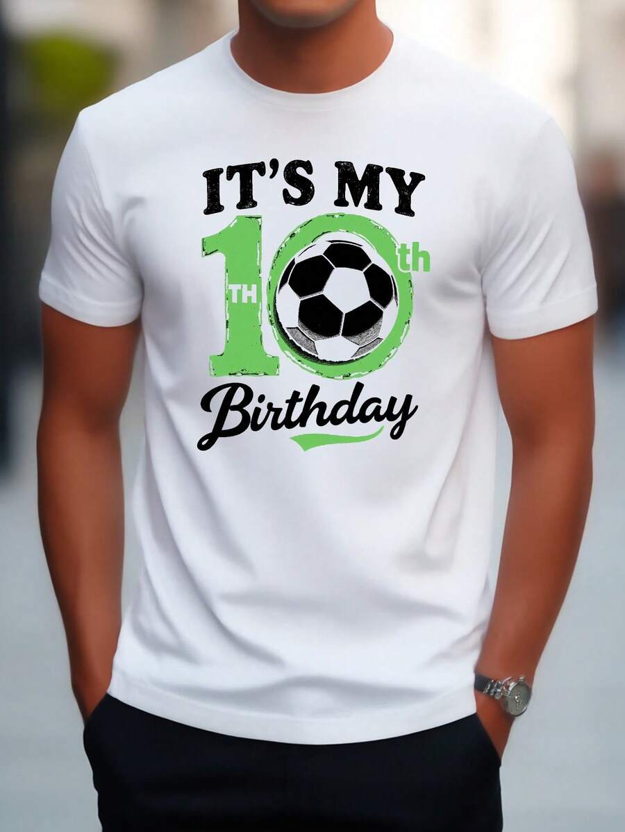 Camiseta de fútbol 2D para hombre |   Camiseta de fútbol con estampado retro 2D, top deportivo casual con ligera elasticidad, cuello redondo, perfecta para verano y actividades al aire libre - Negro - Ver 1