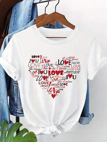 (001 # 5. 5 Fashionable Women's T-Shirt, Round Neck Printed Design T-Shirt, Casual Short Sleeve T-Shirt For Women, A Very Distinctive Printed T-Shirt / Unisex Style / Suitable For Both Men And Women / Wrinkle Resistant / Breathable - 白色 - 查看 4