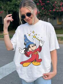 Walt Disney Fantasia Retro Mickey Mouse Sorcerer Shirt, Fantasia Mickey Tshirt, Disneyland Trip Matching Tees  Disney Oversized T-Shirt - trắng - Xem 1