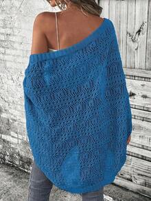 Cárdigan ligero y versátil de unicolor y diseño hueco para uso diario de mujer - Azul - Ver 2