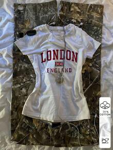 Camiseta de manga corta ajustada con estampado digital para mujer - Blanco - Ver 1