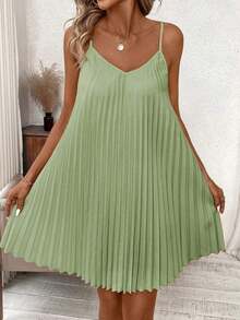 Clasi Vestido Naranja Plisado Sin Tirantes, Vestido De Color Coral, Vestido De Primavera - verde menta - Ver 5