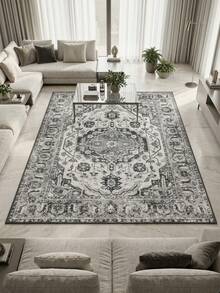 1pc High-Grade Gray - Classic - Geometric Floral Striped Bohemian Area Rug, Soft Faux Wool Rectangular Rug In European And American Style, Machine Washable, Suitable For Living Room, Bedroom, Entryway, Bathroom, Hallway, Patio, Kitchen, Indoor Outdoor, All Season Large Size Mat, Home Decor - Multicolor - View 1