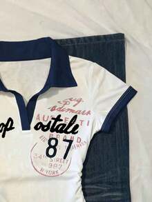 Camiseta casual de mujer con estampado de letras, verano - Multicolor 2 - Ver 3