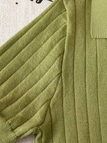 Boys' Solid Color Cable Knit Short Sleeve Half Zip Lightweight Sweater, Suitable For School, Daily Wear In Spring, Summer And Autumn - Green - View 9