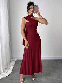 Vestido casual y elegante de mujer de color verde menta con cinta y espalda descubierta.Tiene tres formas de usarlo, se puede combinar con diferentes atuendos, adecuado para salidas casuales diarias, vacaciones en la playa, fiestas en el jardín y - Burdeos - Ver 6
