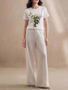 1pscAnewsta Camiseta Estampada Elegante y Divertida para Mujer, Adecuada para el Uso Diario, 100% Algodón - Blanco 9 - Ver 3