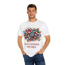 Camiseta Unisex de Cuello Redondo, Holgada y Casual, de Algodón Puro, con Patrón de Bandera de la Copa Mundial de Fútbol 2026, Nuevo Modelo de Exportación - Blanco - Ver 2