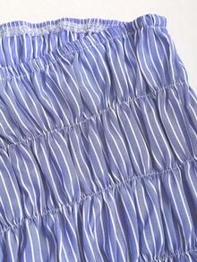 Conjunto de 2 piezas para mujer con top sin tirantes a rayas y pantalón de pierna ancha, con sensación relajada, ajuste elegante, para primavera - Azul - Ver 5