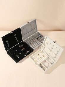 1pc Large Capacity Jewelry Box, Jewelry Storage Box, Desktop Jewelry Display Tray, Cabinet Storage Box, Ring Jewelry Box, Multi-Layer Locked Jewelry Box, Travel Portable Jewelry Rack, Jewelry Suitcase, Perfect Gift For Wedding And Birthday - Jewelry Box With Lock - View 3