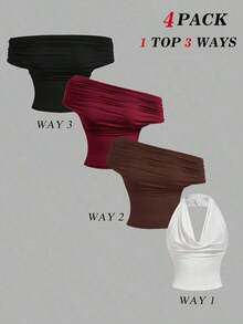 Camiseta de tirantes ajustada de un solo color con 3 formas de usar para mujeres - Multicolor 2 - Ver 12