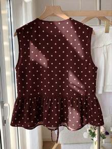 Blusa de rayas y estampado sin mangas para uso diario sencilla, tops sin mangas - Marrón - Ver 2