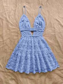 Vestido mini de mujer con estampado de limón colorido, estilo vacacional - Azul - Ver 2