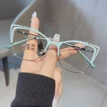 1 Cặp gọng kính mắt mèo bằng thép không gỉ, bản lề lò xo, thiết kế tối giản, nhẹ nhàng, thời trang, đa năng, phù hợp cho mọi mùa. - Ánh sáng xanh trắng trong suốt - Xem 15