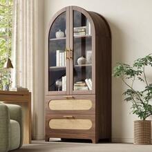 Display Cabinet With Montmartre Arch, 175 X 80 X 40 Cm, Bookcase With 2 Drawers And Adjustable Shelves, Retro Style, Walnut - Brown - View 2