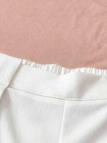 Conjunto de top plisado de hombro de color marrón sólido y elástico para uso casual y pantalones blancos de cintura elástica - Rosa - Ver 3