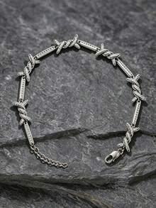 1pc Fashion Versatile Hip-Hop Thorn Zirconia Inlaid Luxury Bracelet, Suitable For Men And Women Daily Wear - Silver - View 9