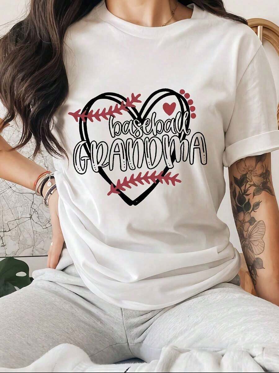 Modern Minimalist T-Shirt, 1 Piece, Women's Graphic Tees, Valentine's Day Gift, Summer Graphic Print Tops, Casual Letter Print Baseball Tee For Women - Round Neck, Short Sleeve, Spring/Summer Fashion Top, New Stylish T-Shirt - 100% Cotton, Lightweight, Breathable, Casual Style, Round Neck, Short Sleeve, Everyday Wear T-Shirt. - 白色 - 查看 1