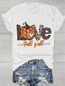 Camiseta con Estampado de Animales y Letras de Acción de Gracias, Top Casual de Manga Corta para Primavera y Verano, Ropa de Mujer, Camiseta Holgada, Casual y Versátil, Camiseta Y2k - Blanco - Ver 8