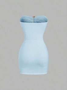 Vestido mini ajustado y sexy para mujer con hebilla metálica sin tirantes - Azul - Ver 2