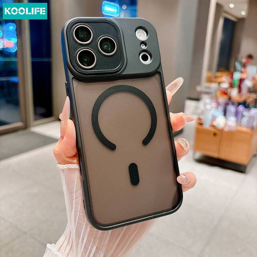 Koolife 1pc Frosted Black Magnetic Wireless Charging Phone Case, PC+TPU Full Coverage Shockproof Cover With Built-In Lens Protector, Anti-Fingerprint Skin-Friendly Matte Finish, Compatible With Apple 17/17pro/17promax/17Air/16/15/14/13/12/11