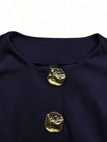 delgado sin mangas para mujer con botones metálicos grandes de estilo minimalista francés - Azul marino - Ver 3